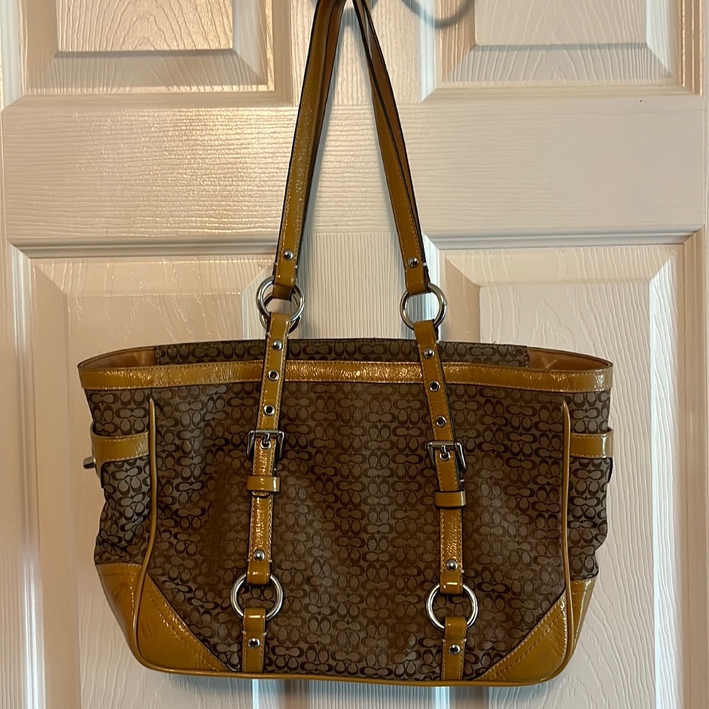 Coach Bags | Coach Satchel Tan Signature C with Tan Patent Leather Trim |